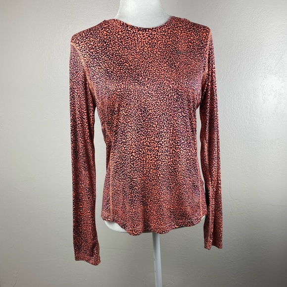 Nike Running Orange Micro Graphic Leopard Long Sleeve Athleisure Top size Medium - Picture 11 of 11